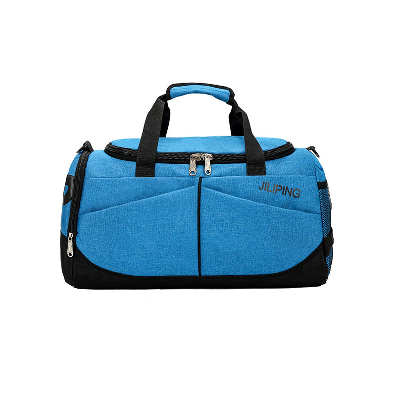 Portable Travel Sports Gym Bag made of durable nylon, featuring multiple compartments and adjustable straps, suitable for men and women.