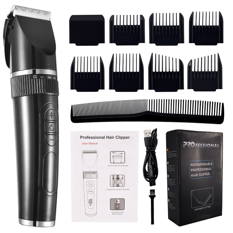 Professional Hair Clipper for Men with adjustable settings and waterproof design, ideal for beard trimming and hair cutting.