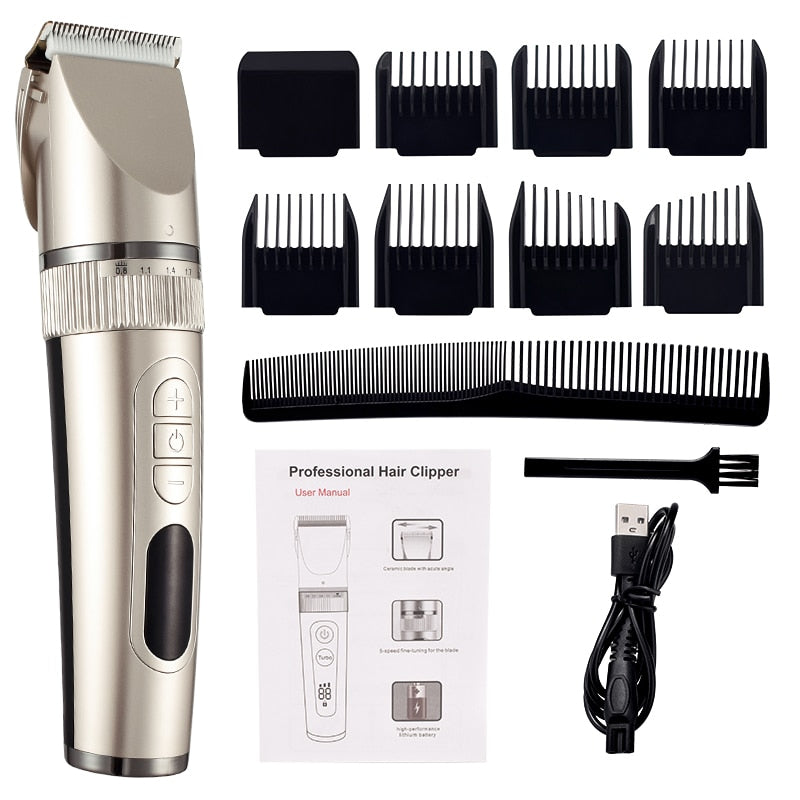 Professional Hair Clipper for Men with adjustable settings and waterproof design, ideal for beard trimming and hair cutting.