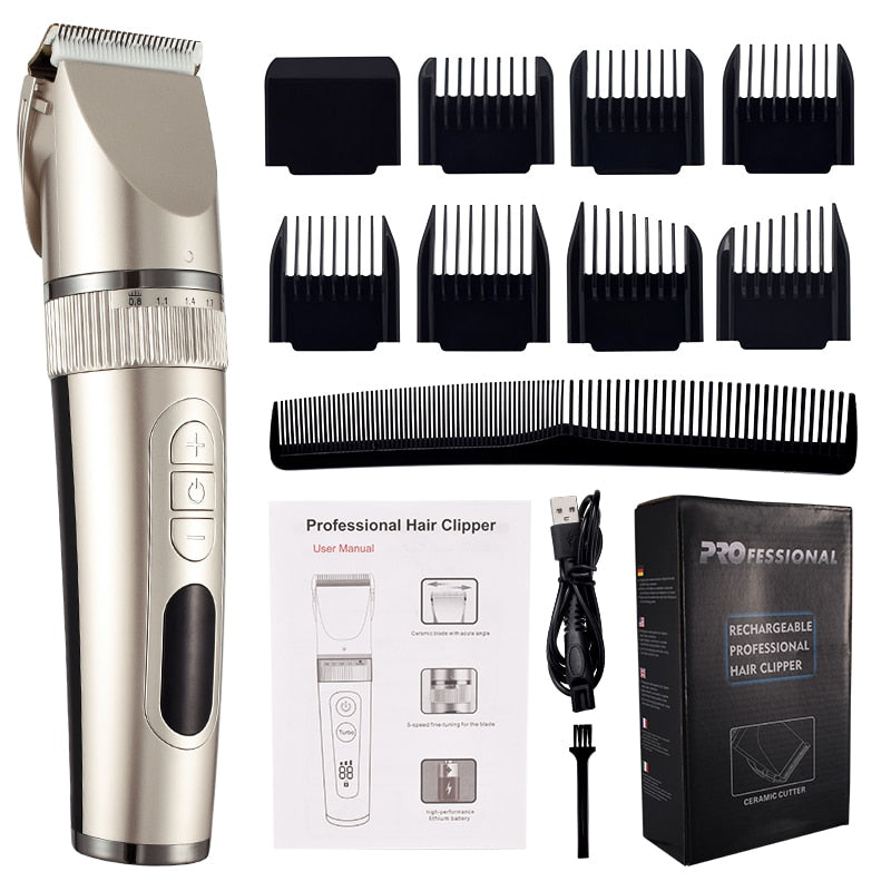 Professional Hair Clipper for Men with adjustable settings and waterproof design, ideal for beard trimming and hair cutting.