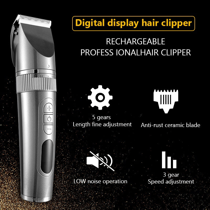 Professional Hair Clipper for Men with adjustable settings and waterproof design, ideal for beard trimming and hair cutting.