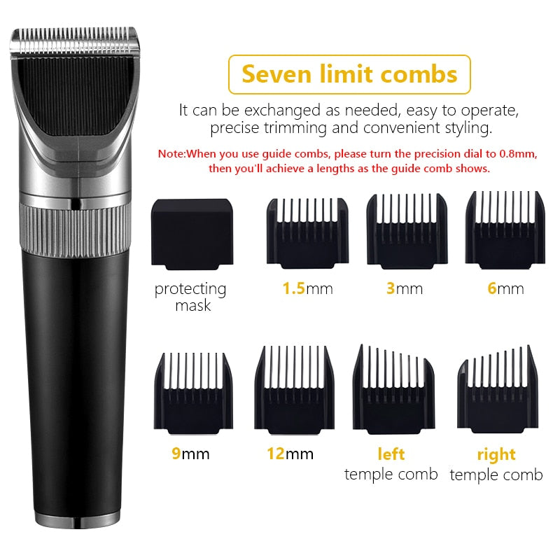 Professional Hair Clipper for Men with adjustable settings and waterproof design, ideal for beard trimming and hair cutting.