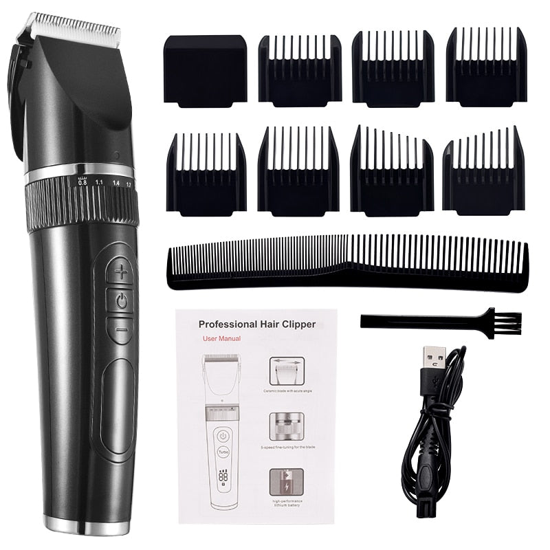 Professional Hair Clipper for Men with adjustable settings and waterproof design, ideal for beard trimming and hair cutting.