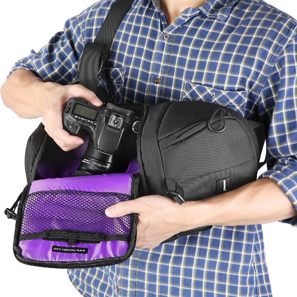 Professional Sling Camera Storage Bag in black, showcasing its durable and waterproof design, perfect for DSLR equipment.