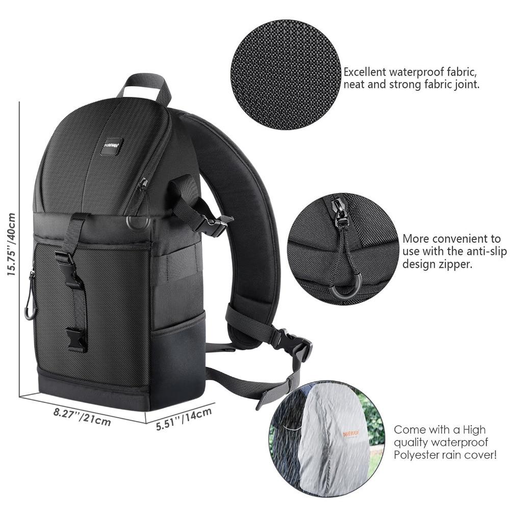 Professional Sling Camera Storage Bag in black, showcasing its durable and waterproof design, perfect for DSLR equipment.