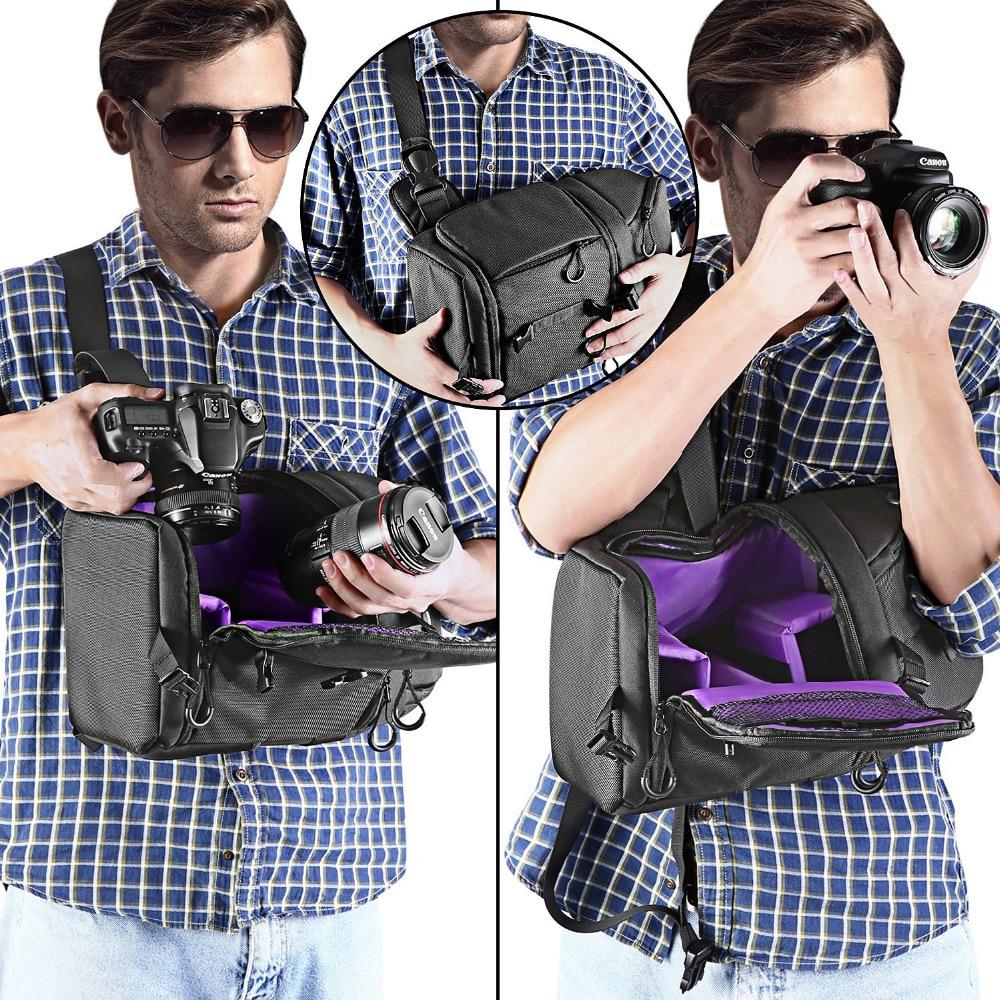 Professional Sling Camera Storage Bag in black, showcasing its durable and waterproof design, perfect for DSLR equipment.