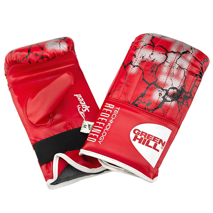 Punching Mitt SPEED in red, black, and blue colors, made of artificial leather, showcasing its durable design and various sizes.