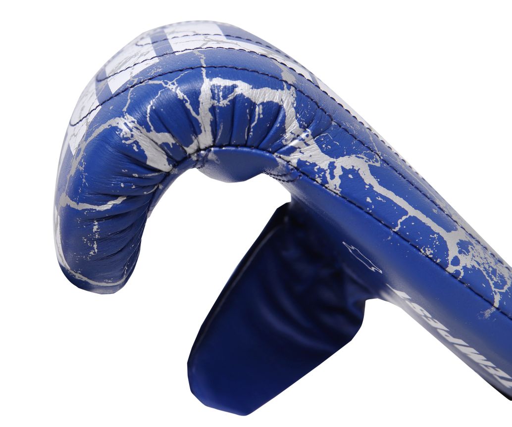 TEMPEST Punching Mitt in blue, red, and black colors made from genuine leather, showcasing its durable and comfortable design.