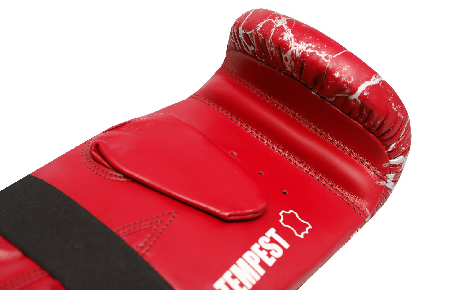 TEMPEST Punching Mitt in blue, red, and black colors made from genuine leather, showcasing its durable and comfortable design.