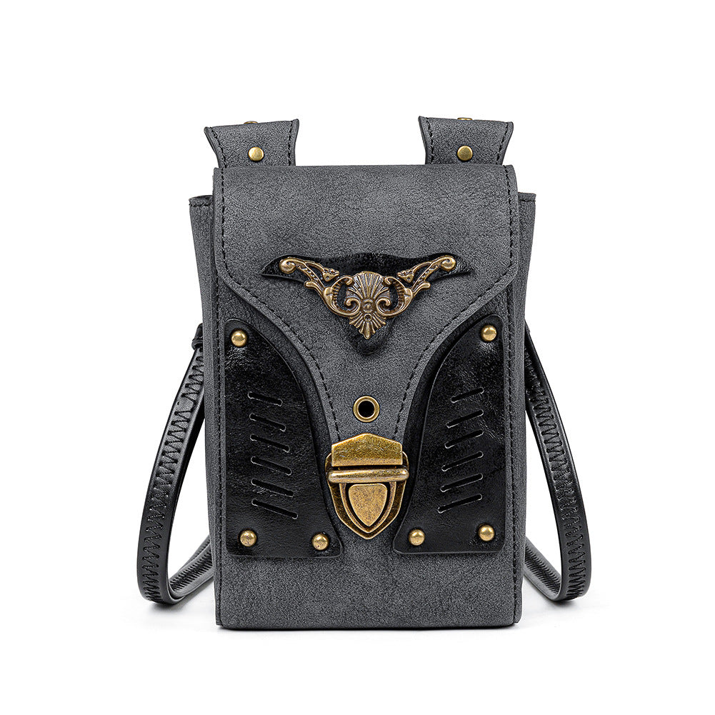 Punk Style One-shoulder Mini Contrast Color Messenger Bag featuring vibrant colors and embossed texture.