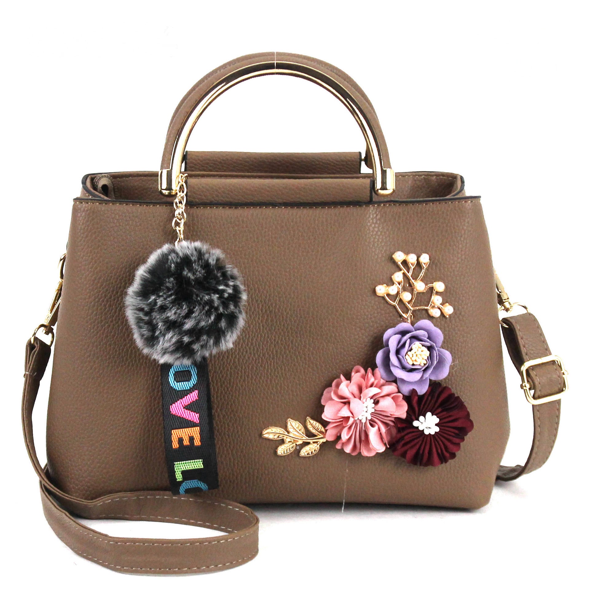 Pure Color Fashion Embroidered Portable Messenger Bag featuring floral embroidery, durable PU fabric, and a compact design.