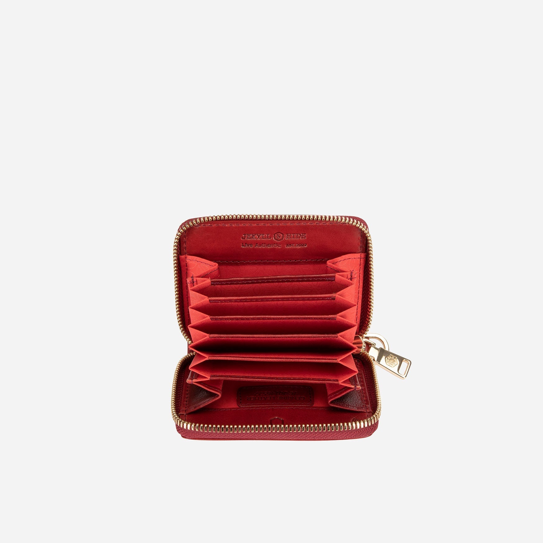 A stylish red multi-card purse featuring multiple card slots and a compact design, perfect for organizing essentials.