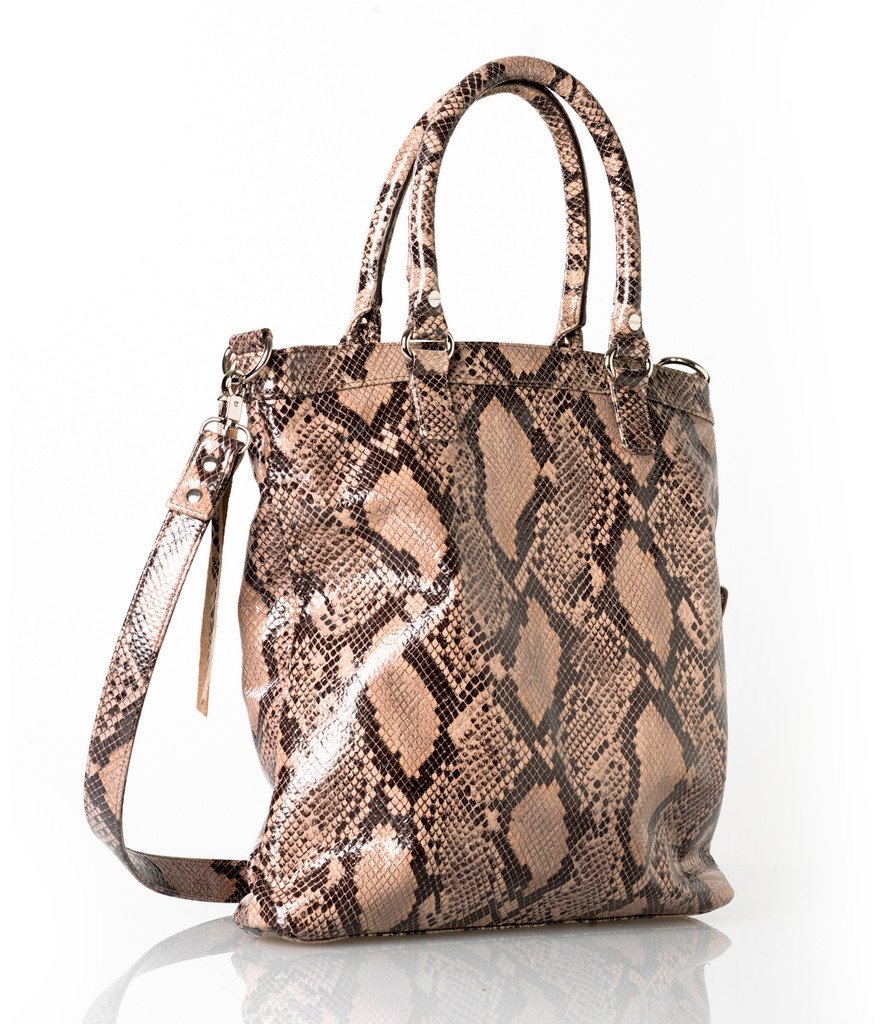 Stylish Python Tote with Detachable Mini Bag, showcasing high-quality leather and edgy design.