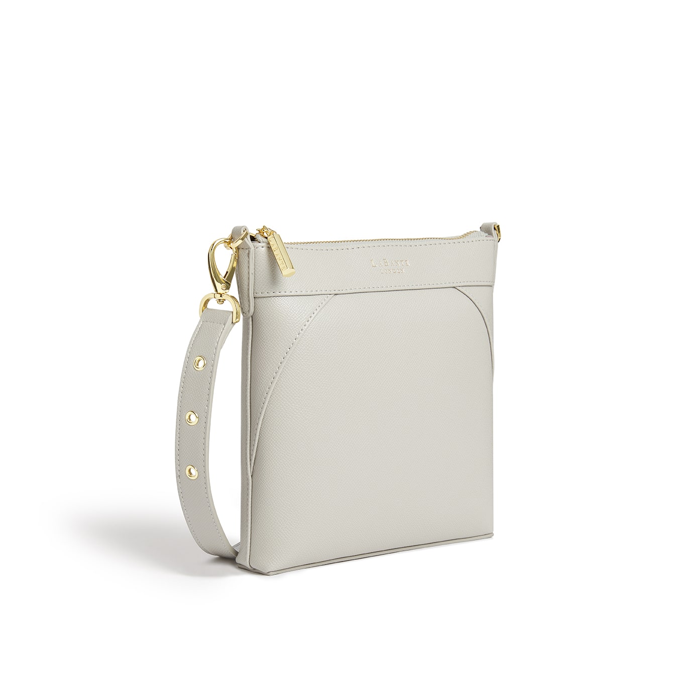 Raven Grey Vegan Crossbody Bag featuring gold hardware and adjustable strap, made from eco-friendly materials.