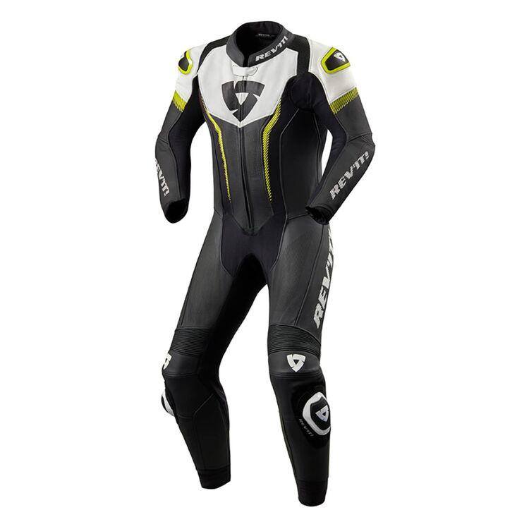 REV'IT! Argon Race Suit made from Monaco cowhide with CE-rated armor and stretch panels for enhanced mobility and protection.