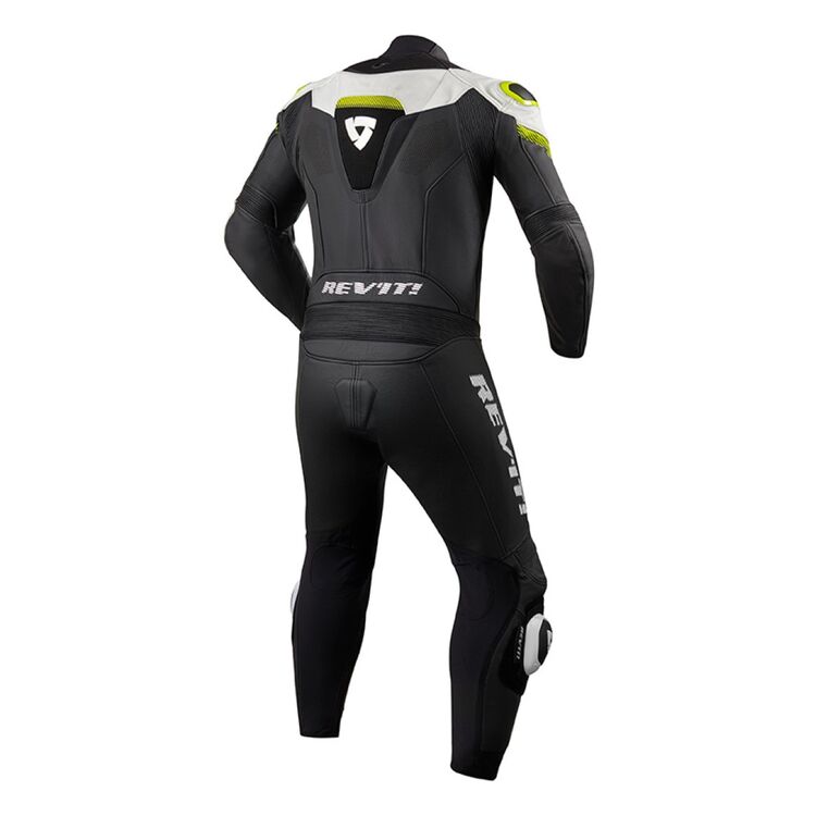 REV'IT! Argon Race Suit made from Monaco cowhide with CE-rated armor and stretch panels for enhanced mobility and protection.