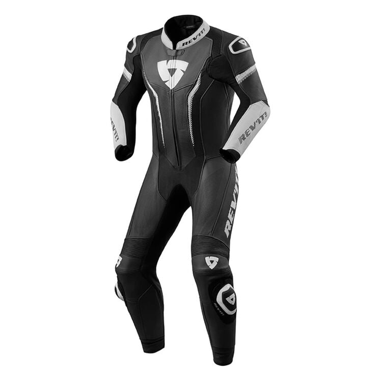 REV'IT! Argon Race Suit made from Monaco cowhide with CE-rated armor and dual comp sliders for enhanced protection and mobility.