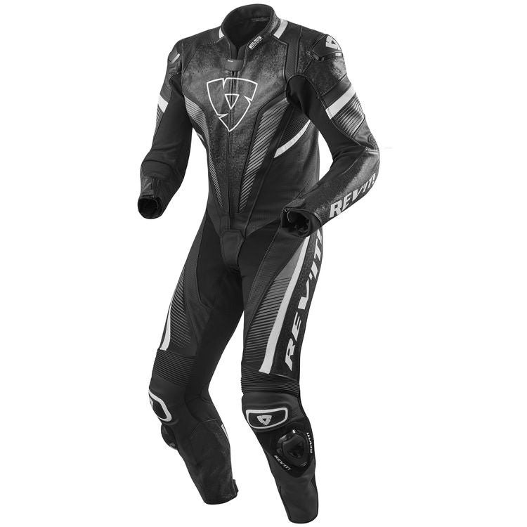 REV'IT! Spitfire Race Suit showcasing innovative leather embossing and ergonomic design for motorcycle racing.