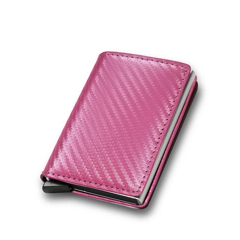 RFID Anti-Theft Swipe Automatic Pop-Up Card Holder in sleek aluminum alloy and PU leather, showcasing its ultra-thin design and automatic card access feature.