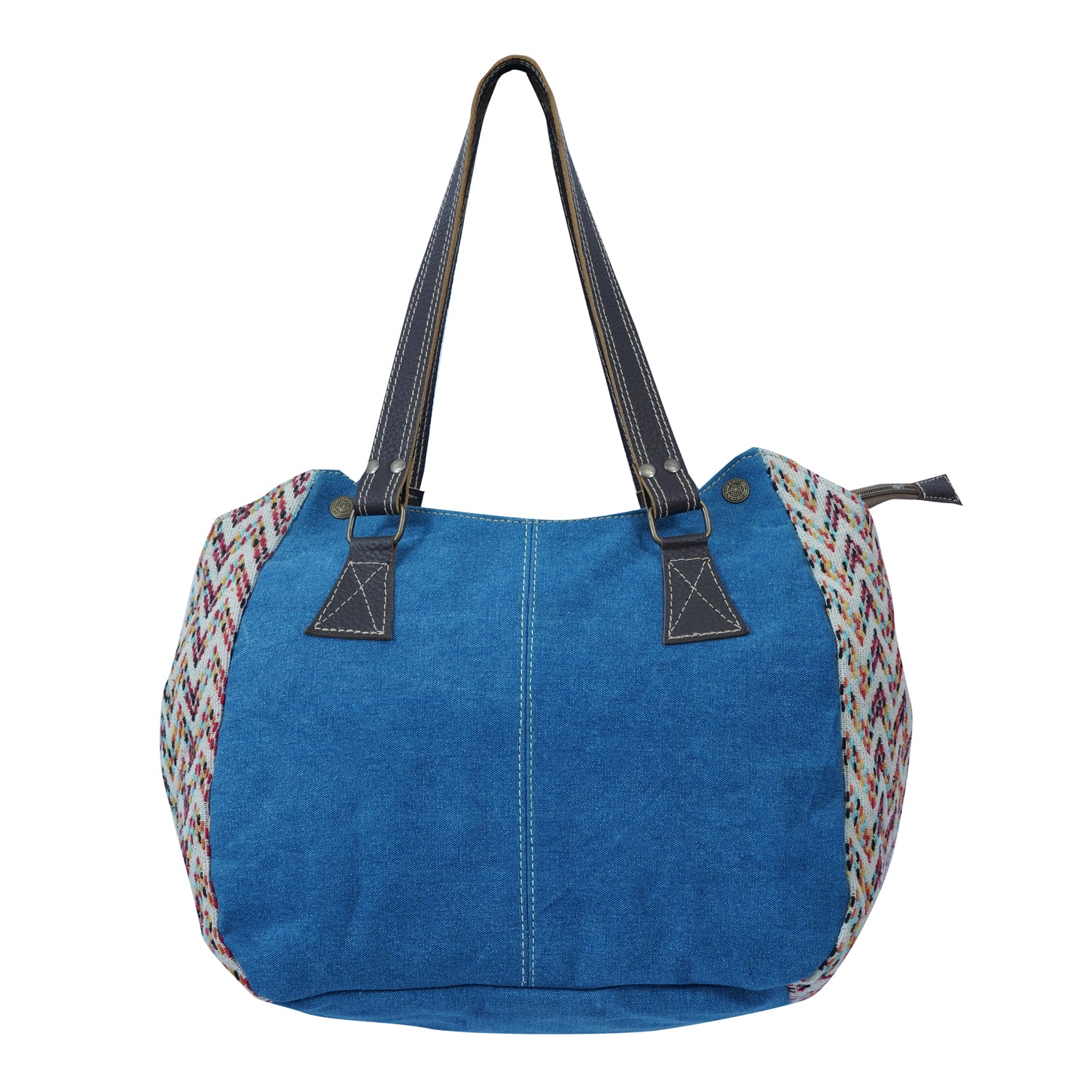 Rihu Messenger Bag featuring denim, cotton, and leather materials with exquisite stitching, perfect for casual outfits.