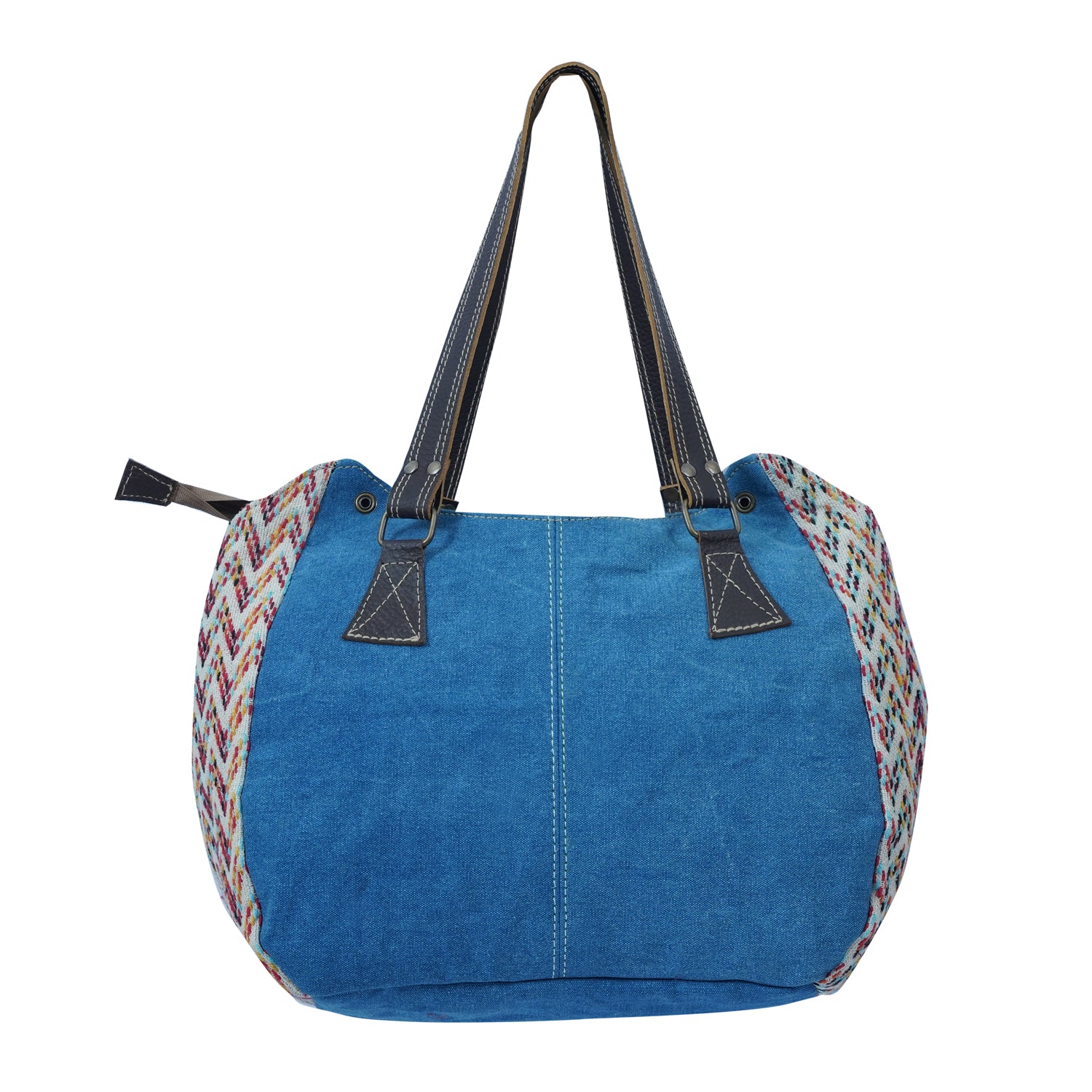 Rihu Messenger Bag featuring denim, cotton, and leather materials with exquisite stitching, perfect for casual outfits.