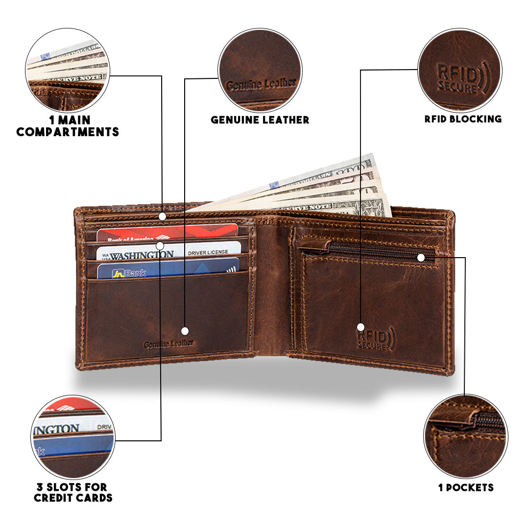 Royal Wallet made from natural genuine leather, showcasing its slim design and multiple compartments for cards and cash.