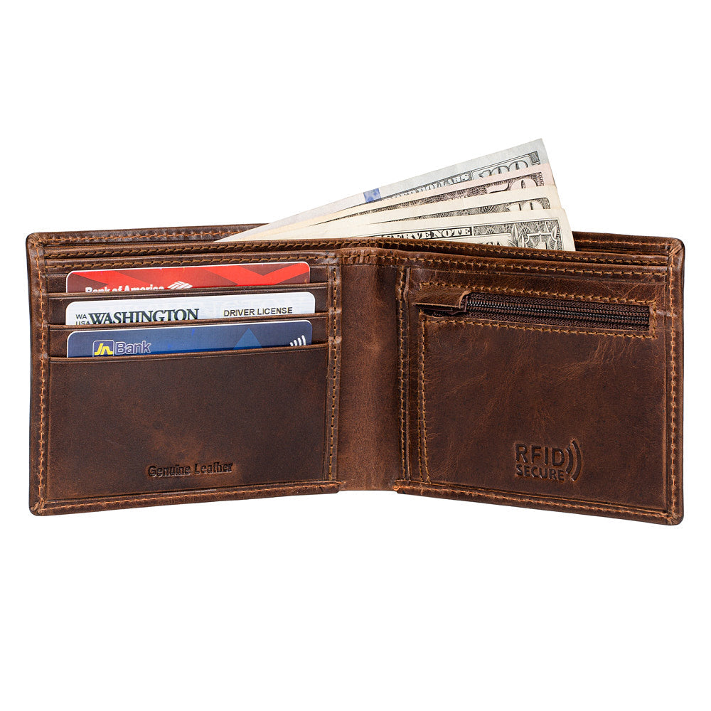 Royal Wallet made from natural genuine leather, showcasing its slim design and multiple compartments for cards and cash.