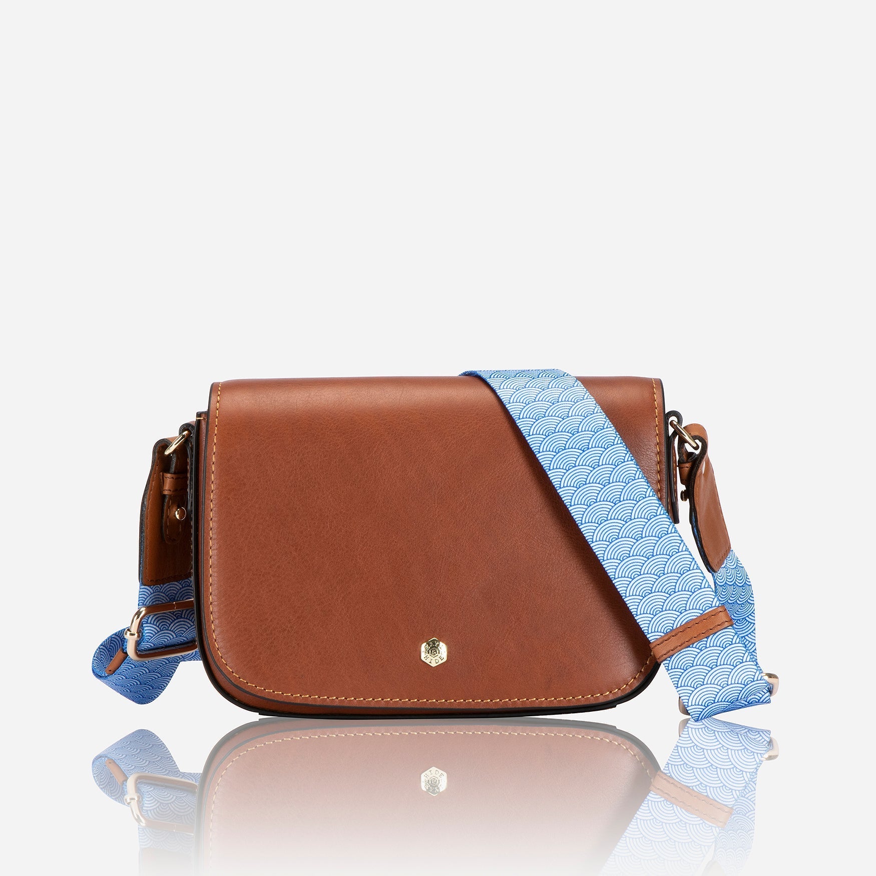 Tan Saddle Bag featuring RFID protection and stylish design, perfect for everyday use.