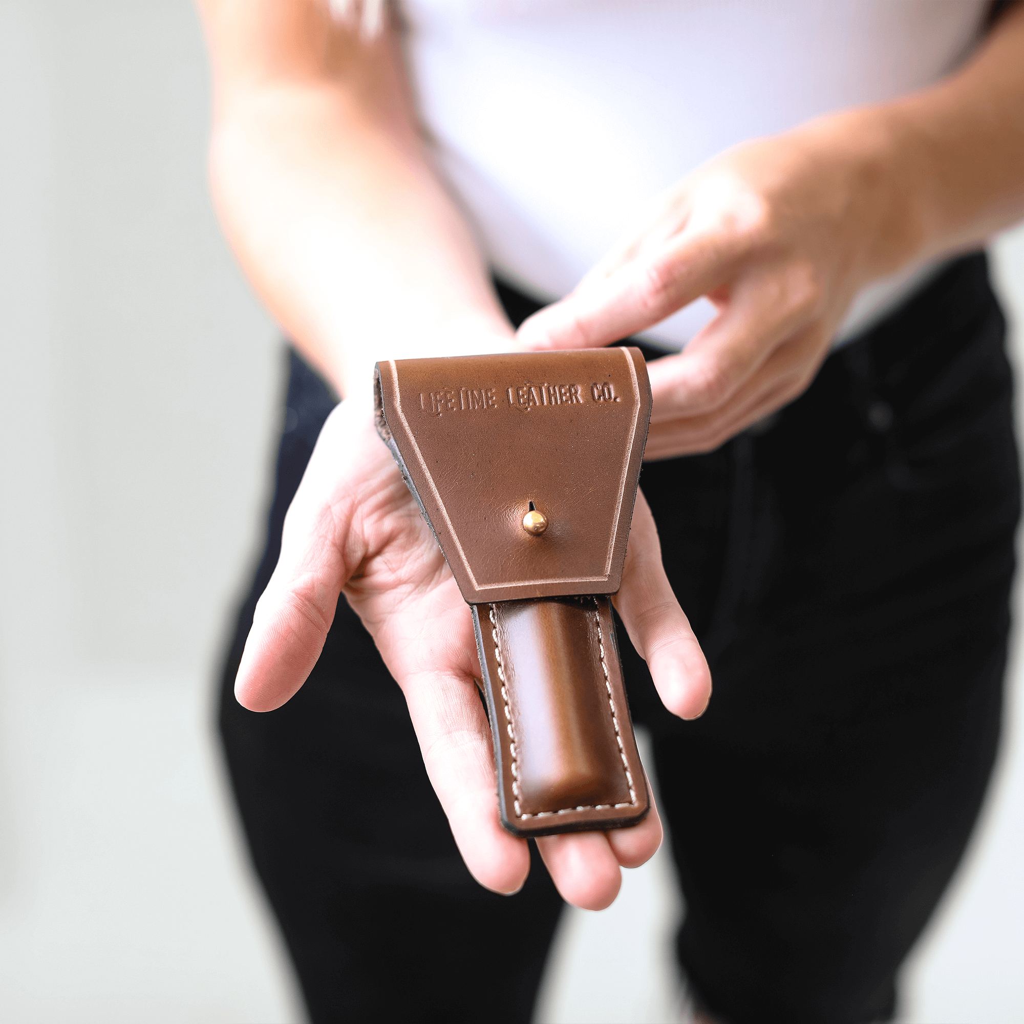 Handcrafted Safety Razor Holder made from full grain leather, designed for double edge razors with personalized options.