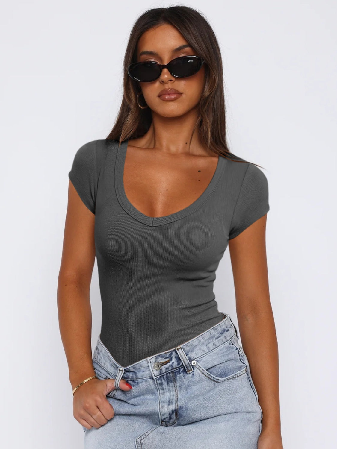 Scoop Neck Cap Sleeve T-Shirt in various colors, showcasing its stylish design and comfortable fit.