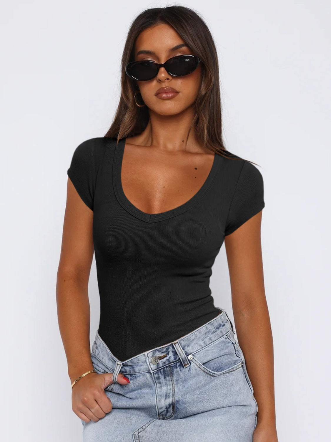 Scoop Neck Cap Sleeve T-Shirt in various colors, showcasing its stylish design and comfortable fit.