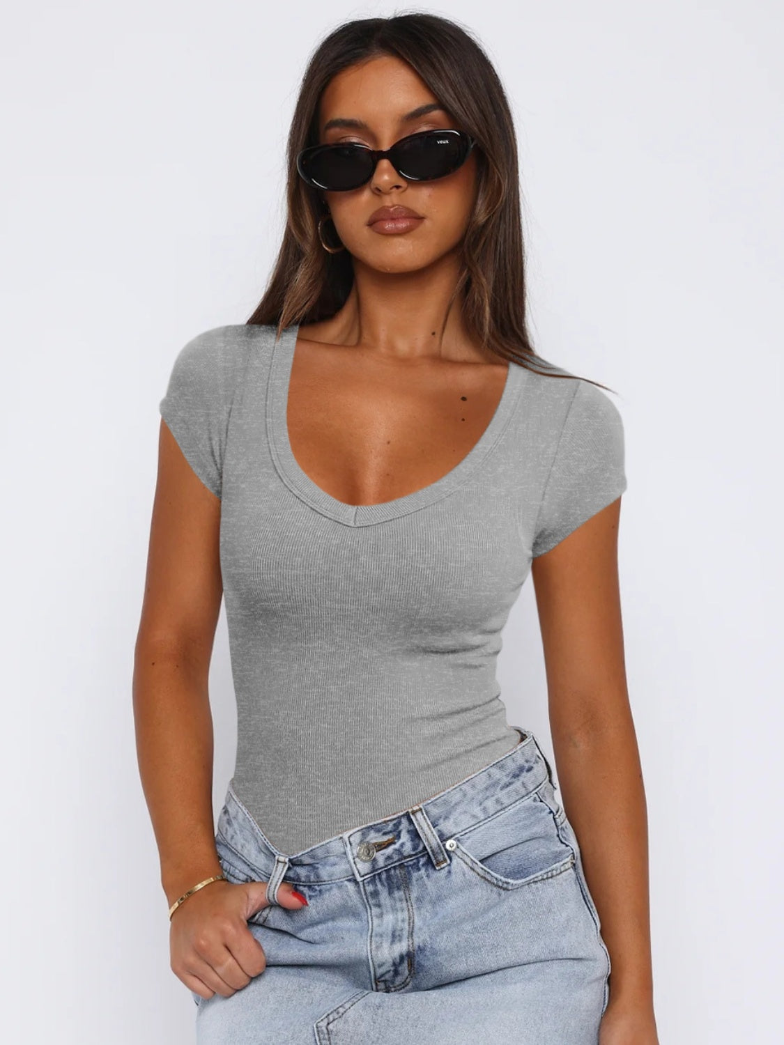 Scoop Neck Cap Sleeve T-Shirt in various colors, showcasing its stylish design and comfortable fit.