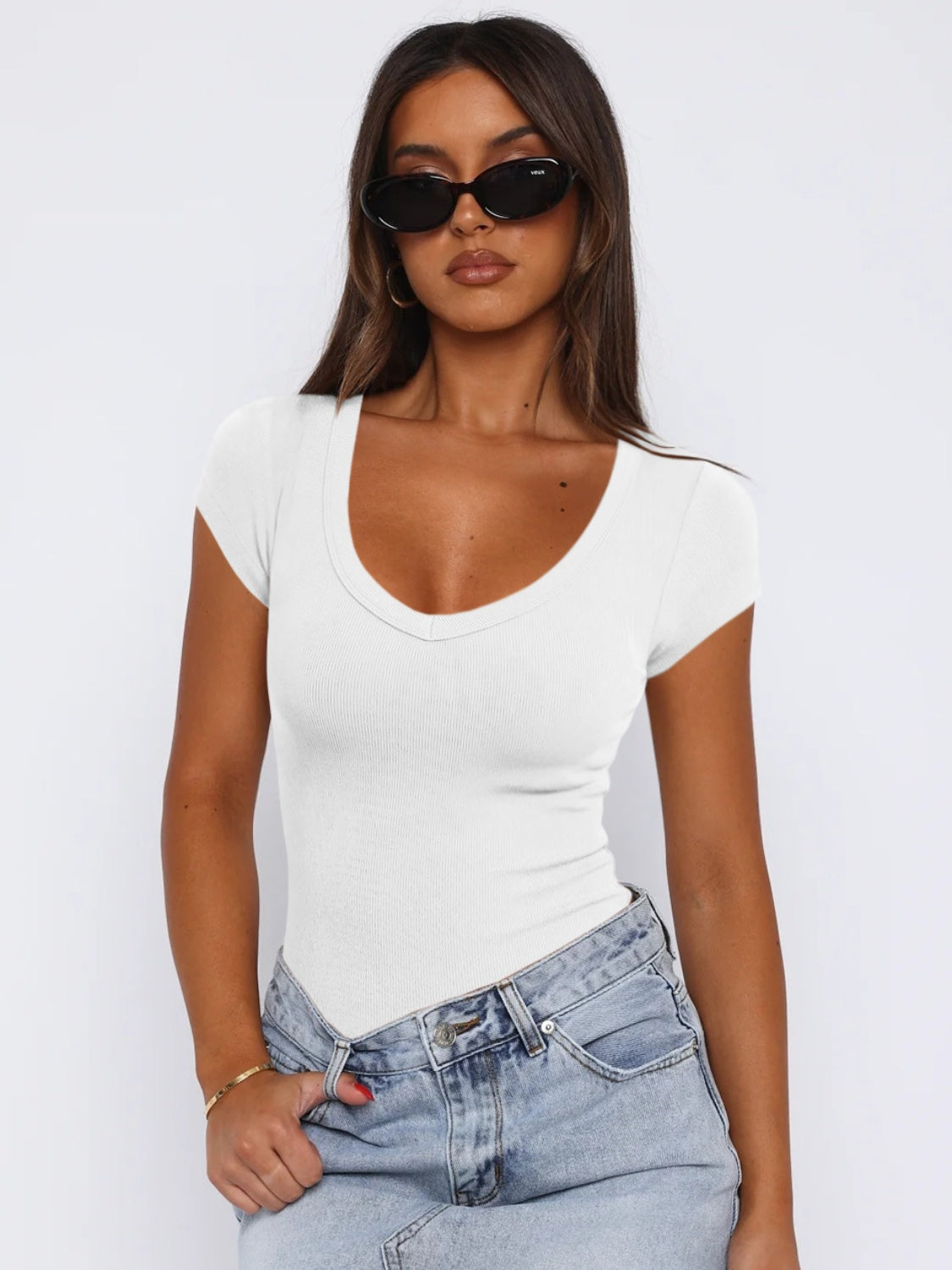 Scoop Neck Cap Sleeve T-Shirt in various colors, showcasing its stylish design and comfortable fit.