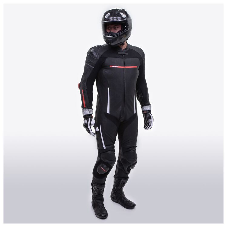 Sedici Corsa One-Piece Race Suit showcasing premium cowhide construction and aggressive race fit, designed for maximum mobility and protection.