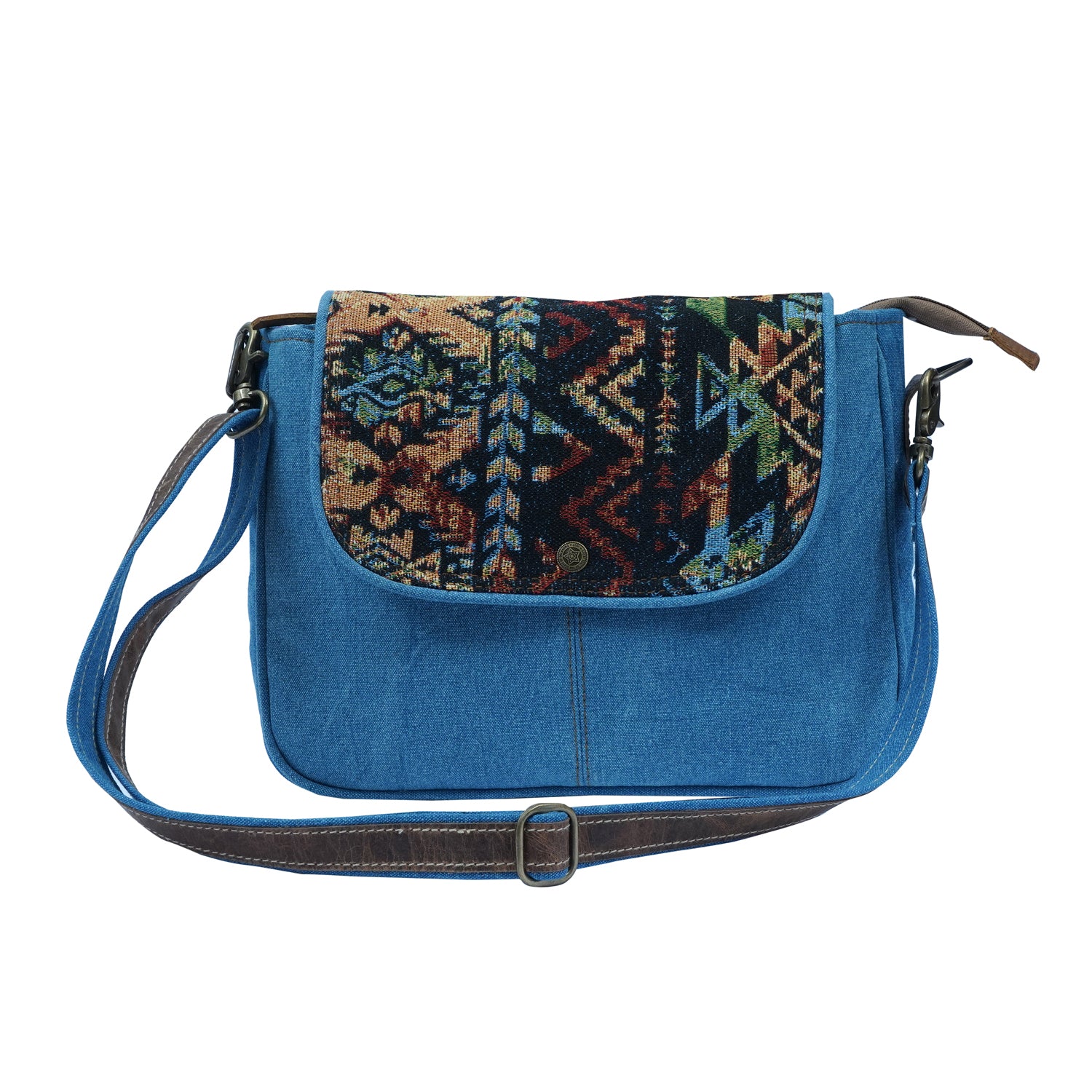 Sedo Crossbody Bag made of denim and cotton, featuring an adjustable strap and spacious interior.