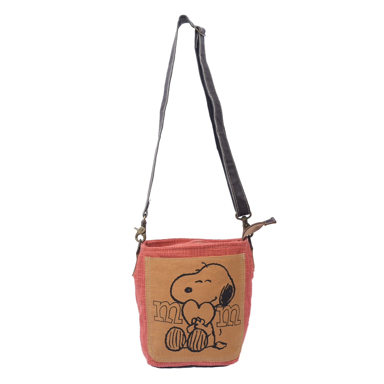 Sicho Crossbody bag featuring cotton fabric, upcycled canvas, and leather with a cute print, designed for moms and kids.