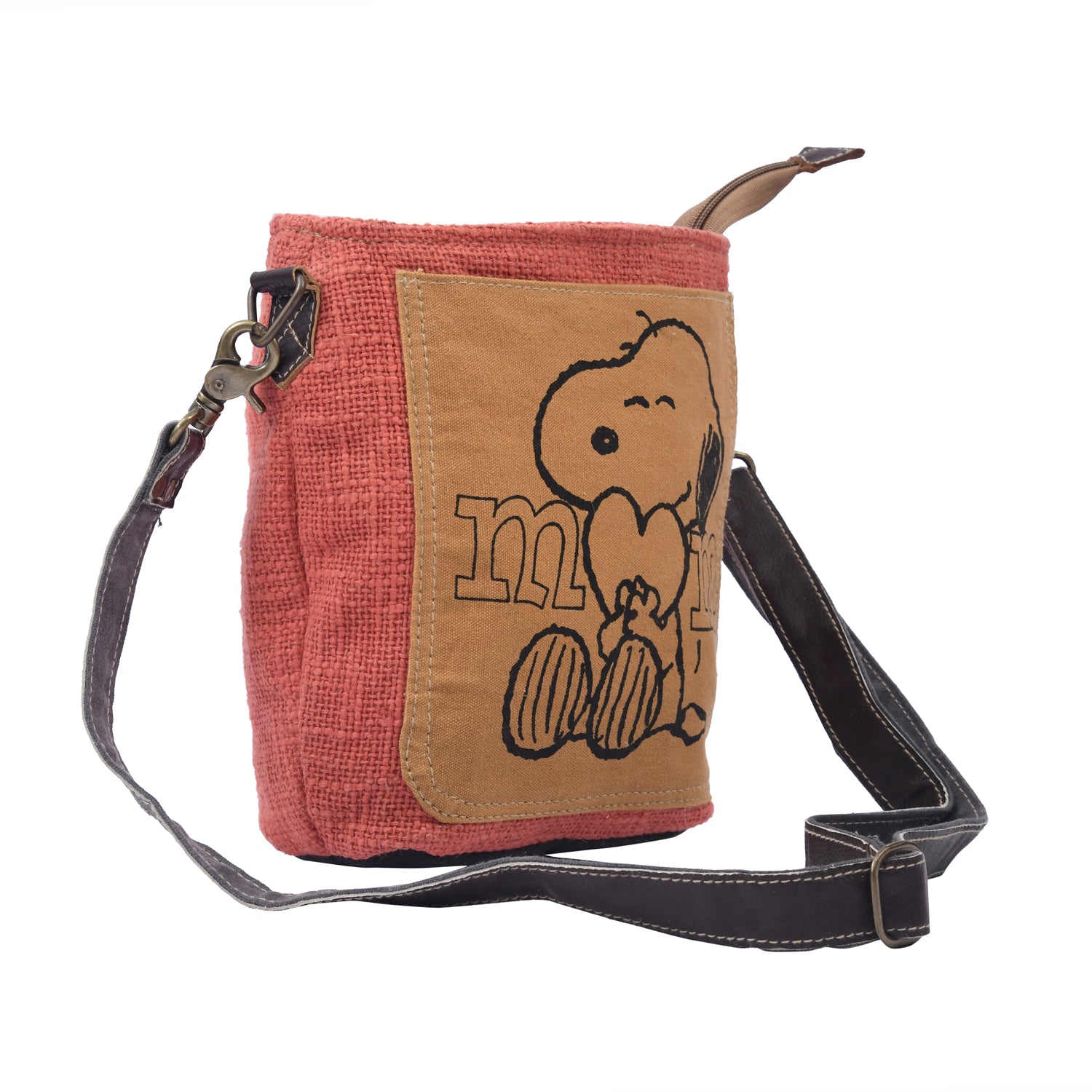 Sicho Crossbody bag featuring cotton fabric, upcycled canvas, and leather with a cute print, designed for moms and kids.