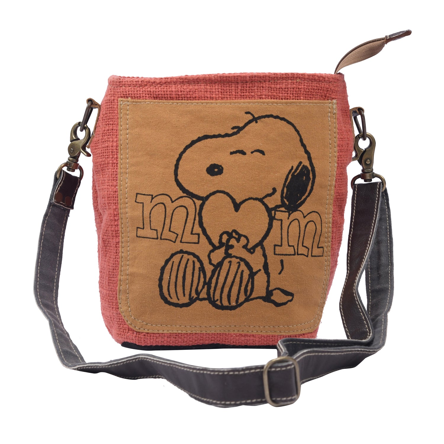 Sicho Crossbody bag featuring cotton fabric, upcycled canvas, and leather with a cute print, designed for moms and kids.