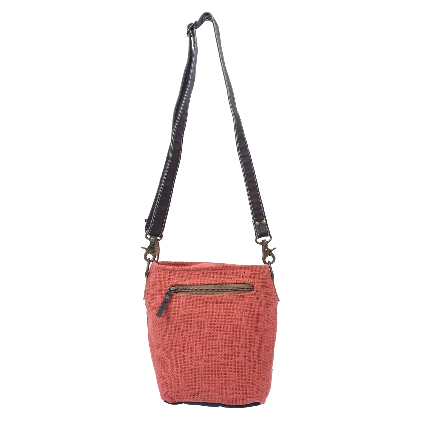 Sicho Crossbody bag featuring cotton fabric, upcycled canvas, and leather with a cute print, designed for moms and kids.