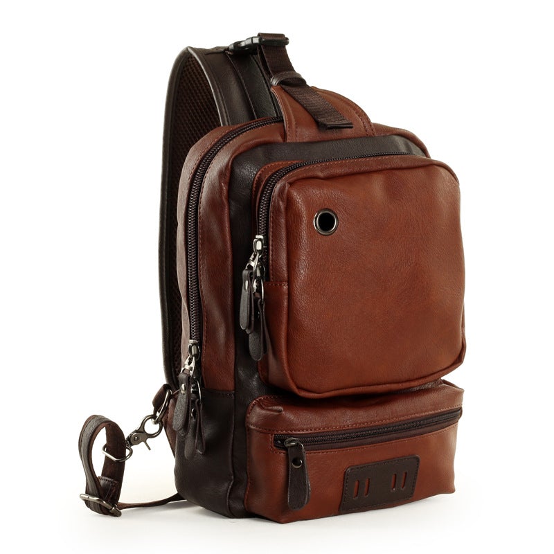 Simple Leisure Leather Chest Bag for Men, featuring a stylish design with multiple pockets and a soft handle for comfortable carrying.