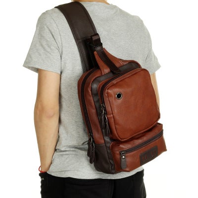 Simple Leisure Leather Chest Bag for Men, featuring a stylish design with multiple pockets and a soft handle for comfortable carrying.