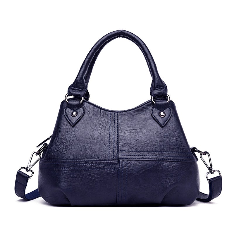 Simple Plain Korean Style Single-shoulder Messenger Bag in soft PU fabric with zipper opening and single strap.