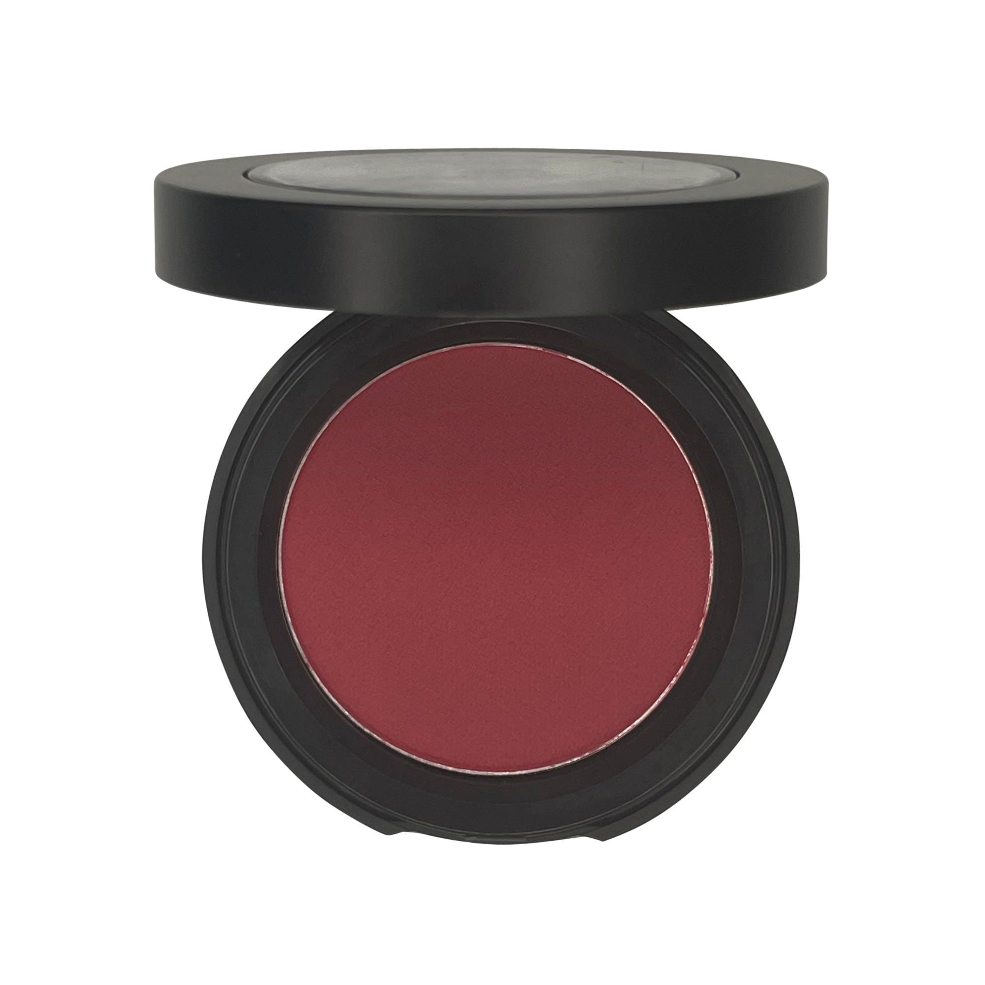 Single Pan Blush in Raspberry, a talc-free pressed powder with a silky texture, perfect for achieving a natural flush.