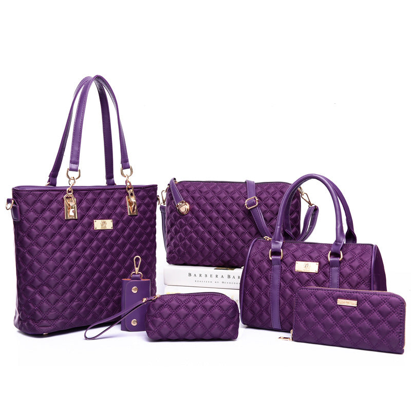 A stylish collection of six nylon embroidery bags in various sizes, showcasing European and American design elements.