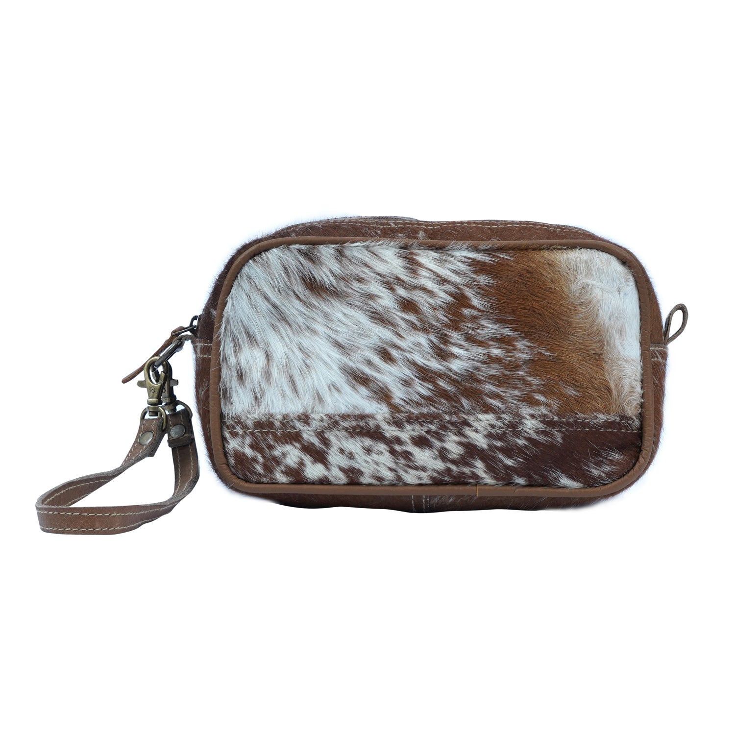 Skye Dopp Kit made of hairon and leather, showcasing its stylish design and durable construction.