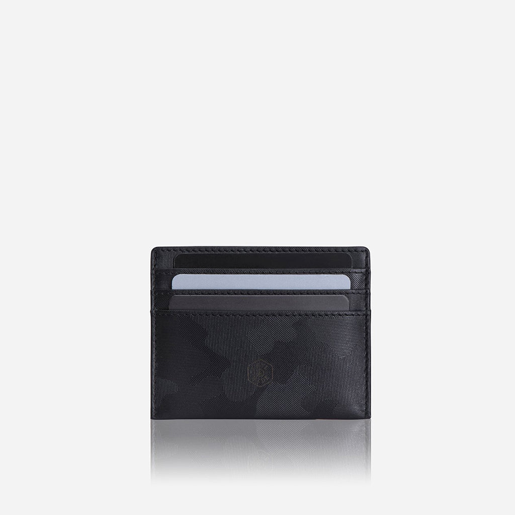 Slim Card Holder in Camo featuring multiple slots for cards and cash, designed for minimalist convenience.