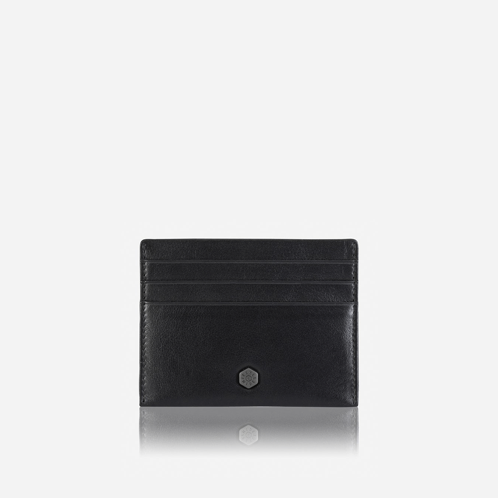 A sleek Slim Card Holder in Soft Black, featuring RFID security and a middle note compartment.