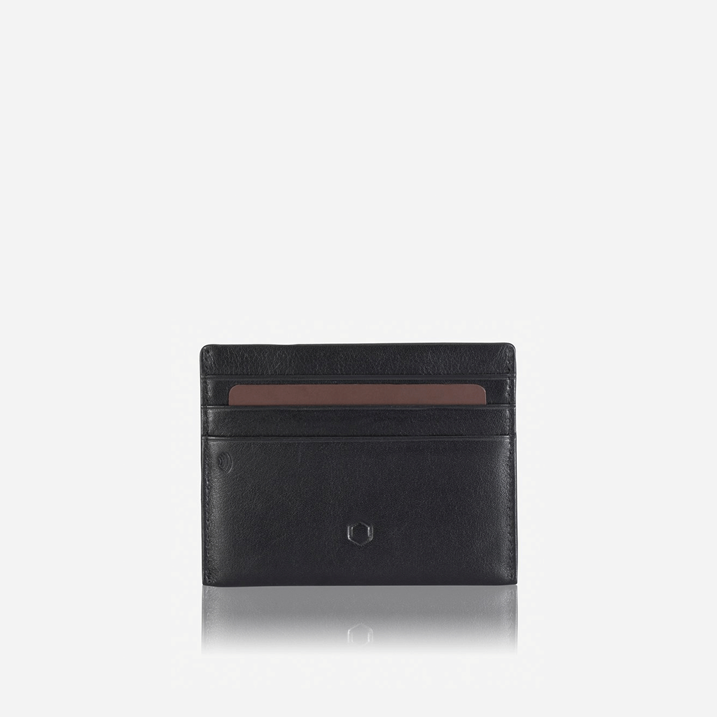 A sleek Slim Card Holder in Soft Black, featuring RFID security and a middle note compartment.