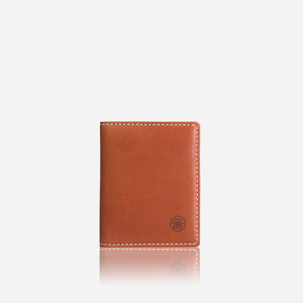 Slim Leather Billfold Card Holder in Tan, showcasing its sleek design and multiple card slots.