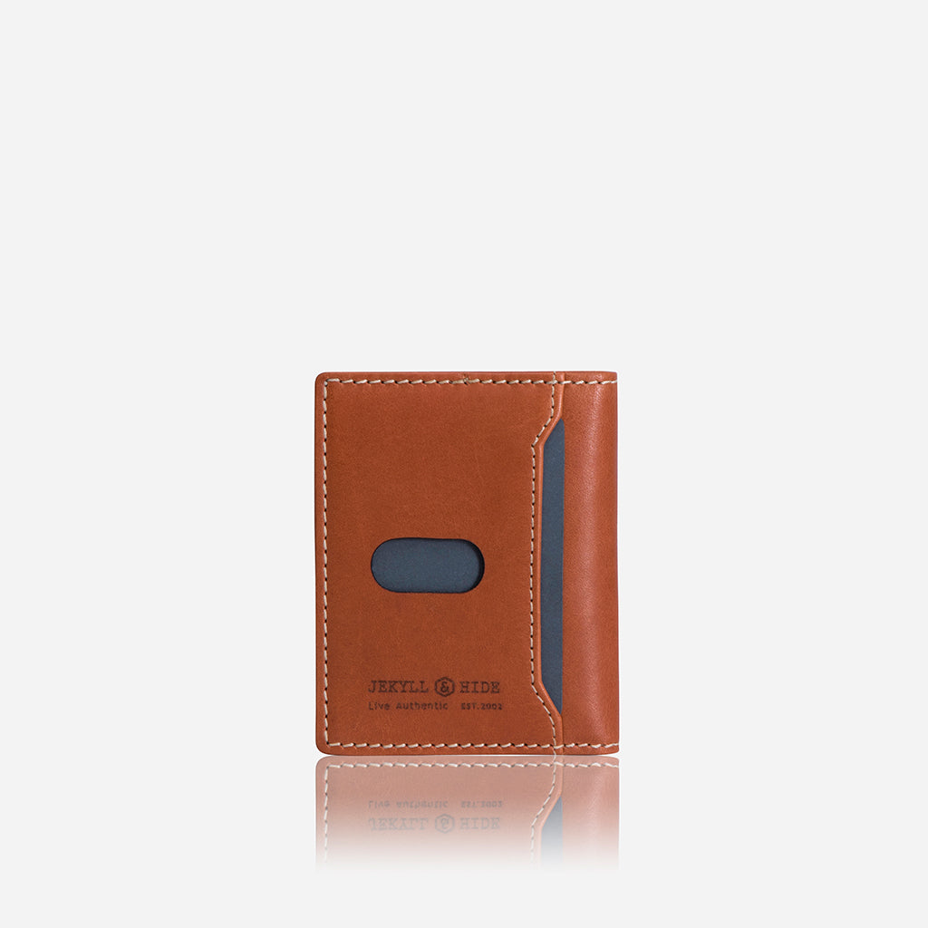 Slim Leather Billfold Card Holder in Tan, showcasing its sleek design and multiple card slots.